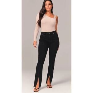 Abercrombie Skinny High Rise Split Hem Jeans Curve Love Black Stretch Size 28 6R